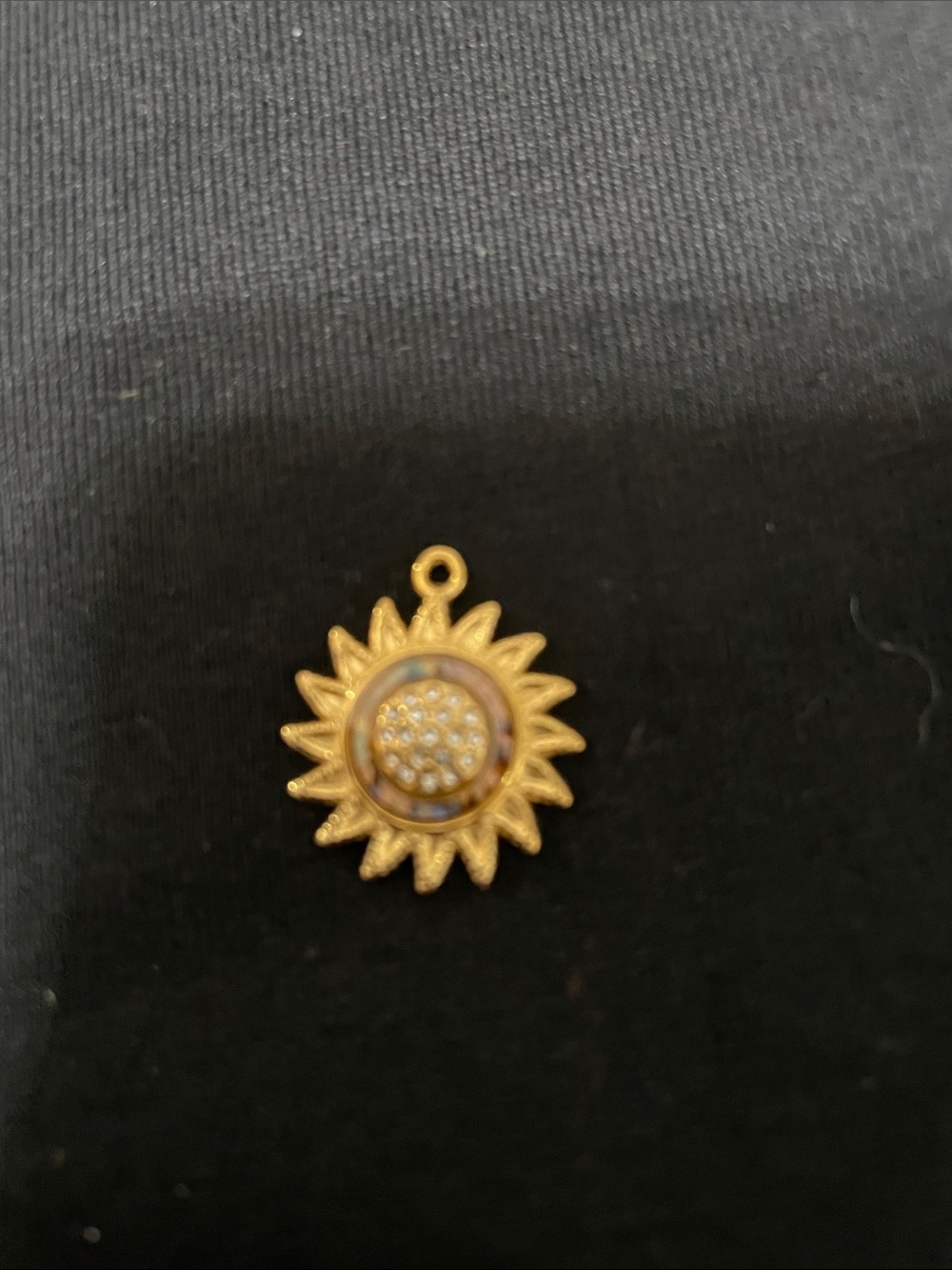 Gold tone Sunburst Pendant Charm with Crystal Center